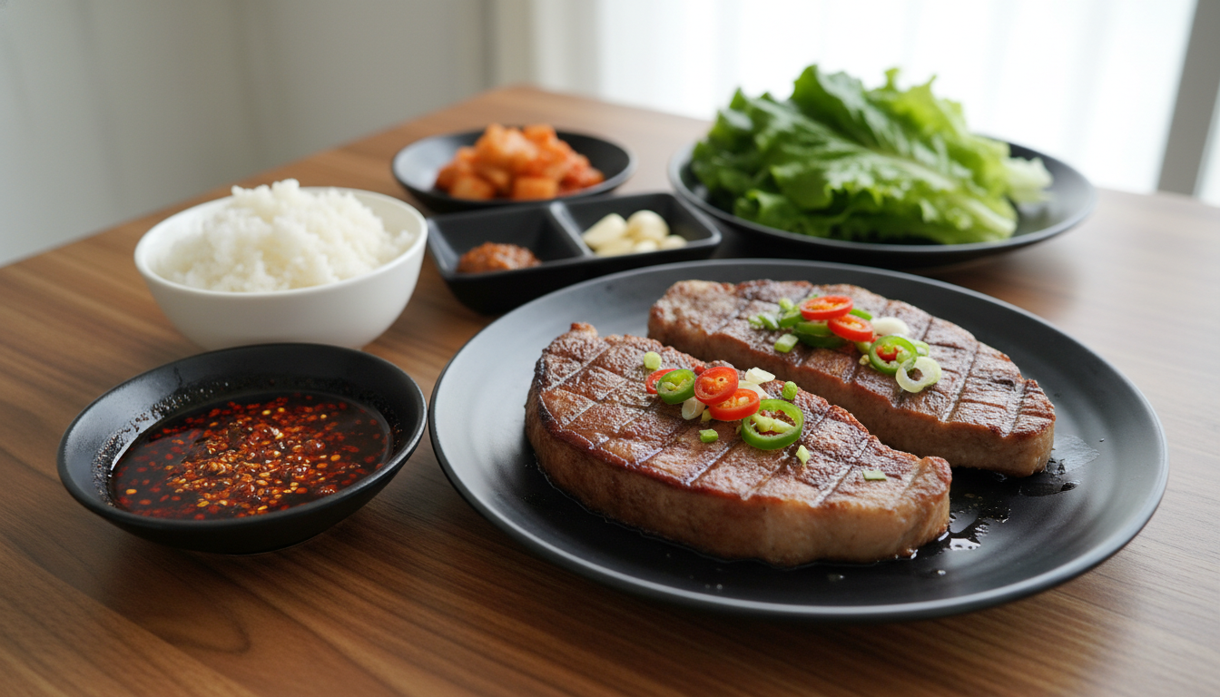 숯불구이 우설과 사천 페퍼 소스