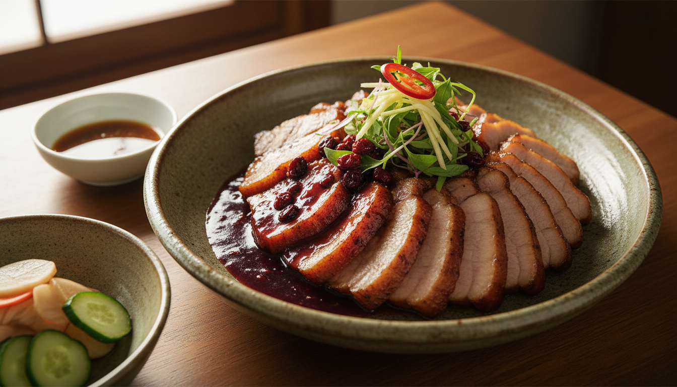 레이먼 킴식 포칭 항정살 구이 (오미자·사과꿀 소스)