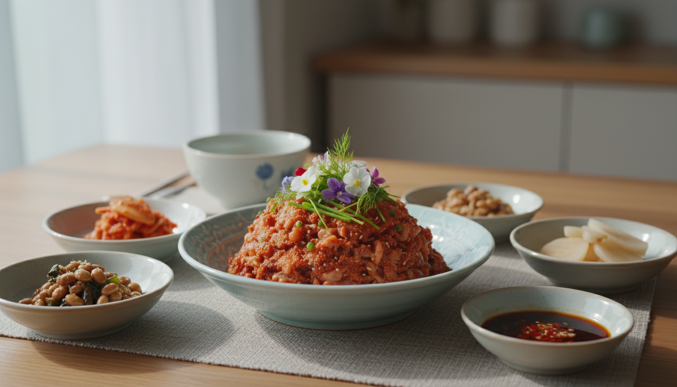 꽃과 허브를 올린 미더덕회(다진 미더덕)